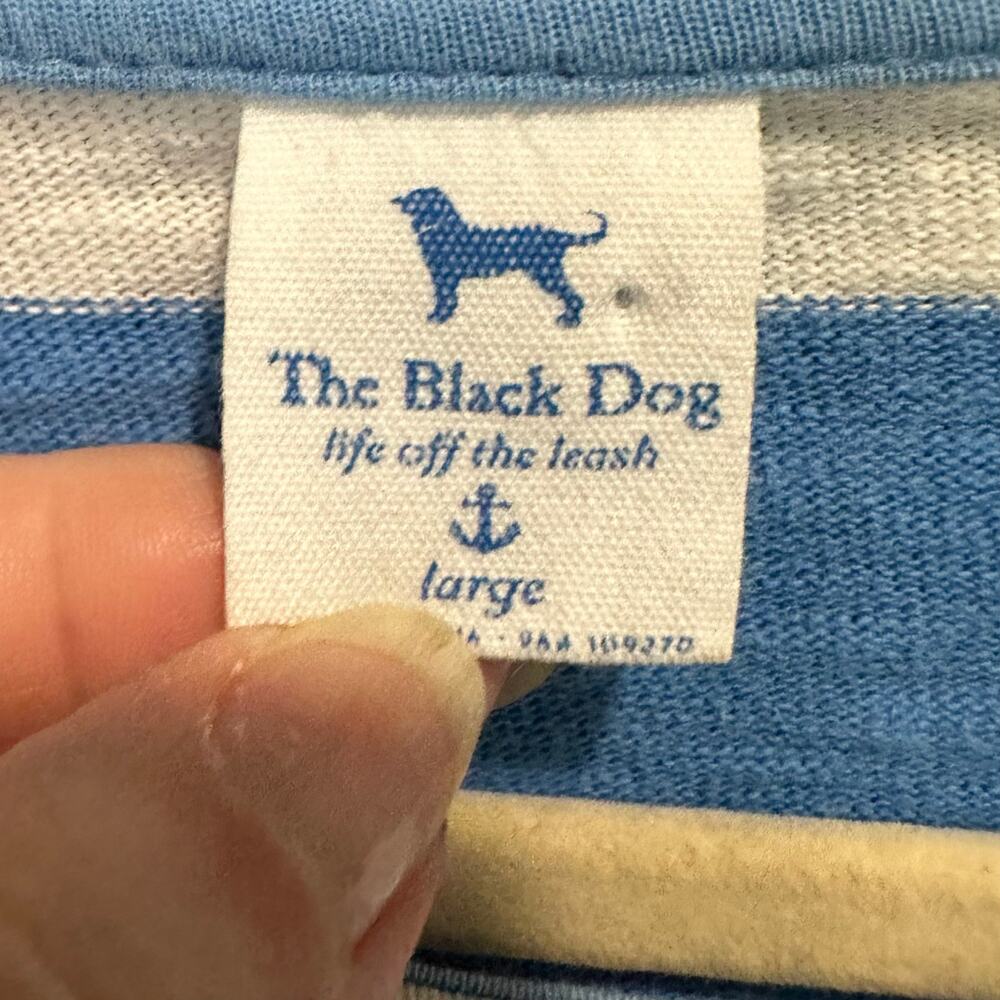 Black Dog Cape Cod Blue White Striped Tee Coastal Long Sleeve Size Large - Picture 9 of 10